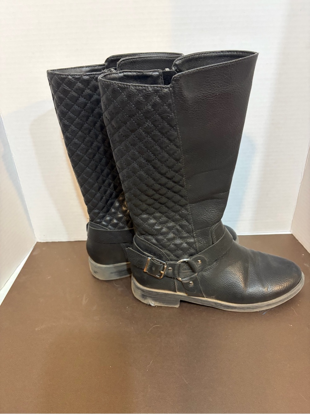 Black Quilted Tall Riding Boots - Women